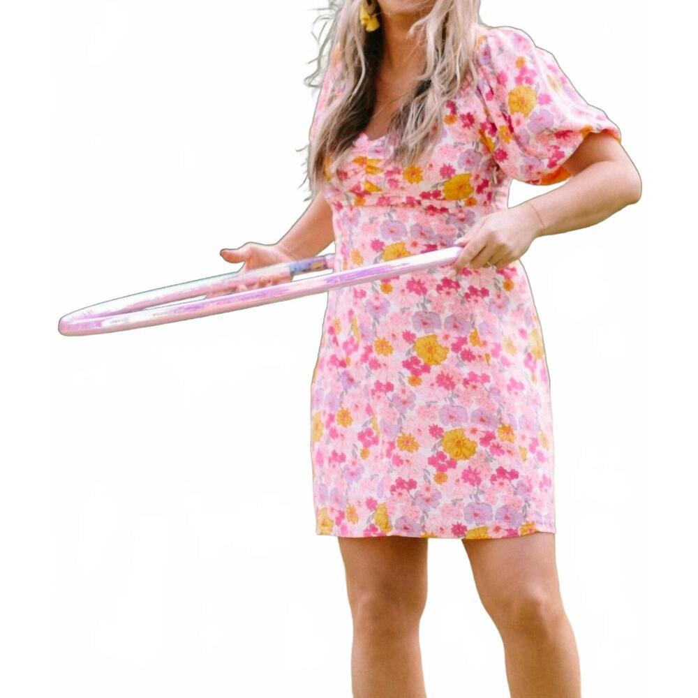 NEW IN THE BEGINNING flower power summer puff sleeve dress in pink floral